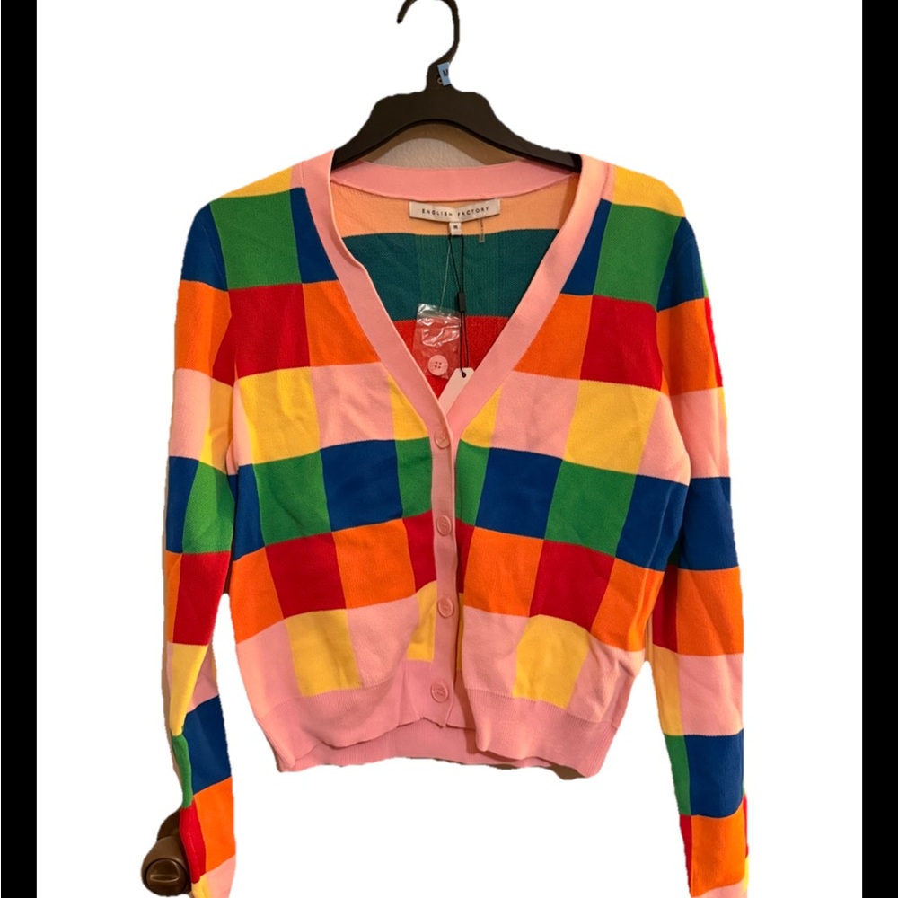 NWT Vici English factory Colorblock Cardigan sweater in Size Medium multicolor
